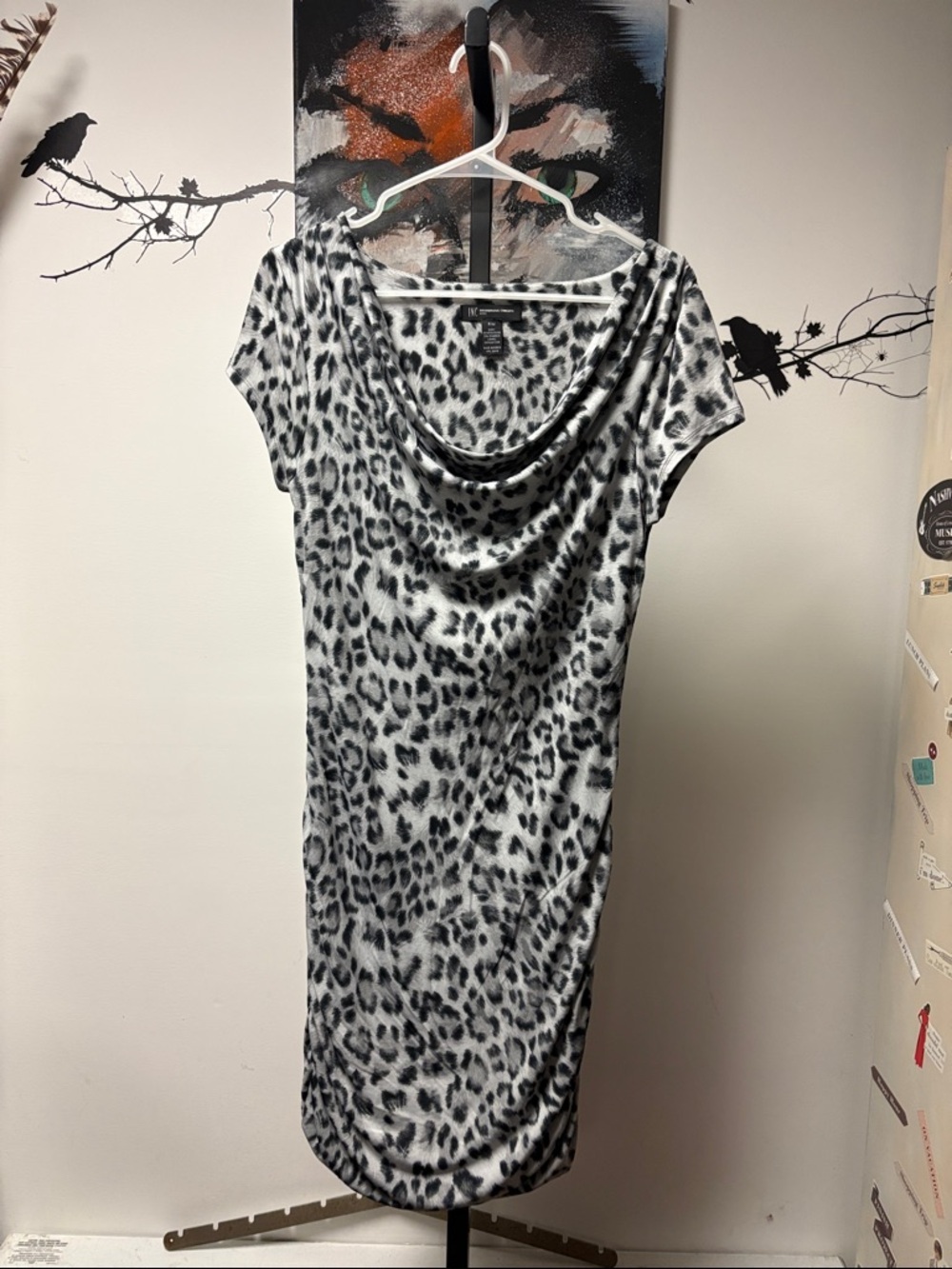INC Leopard Print Cowl Neck Dress - Black & White Size PM
